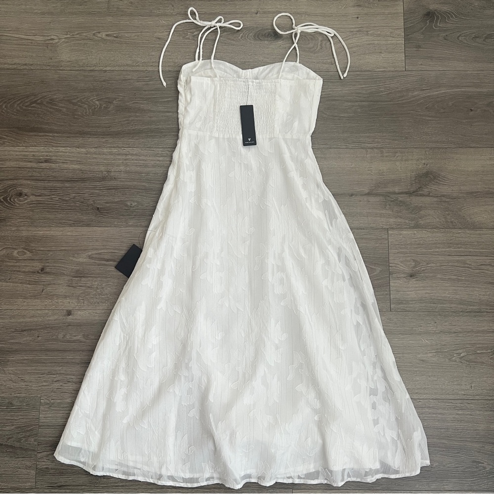 Lulus Loveliest Looks Midi Dress XS White Floral Jacquard Metallic Cottagecore - Picture 7 of 11